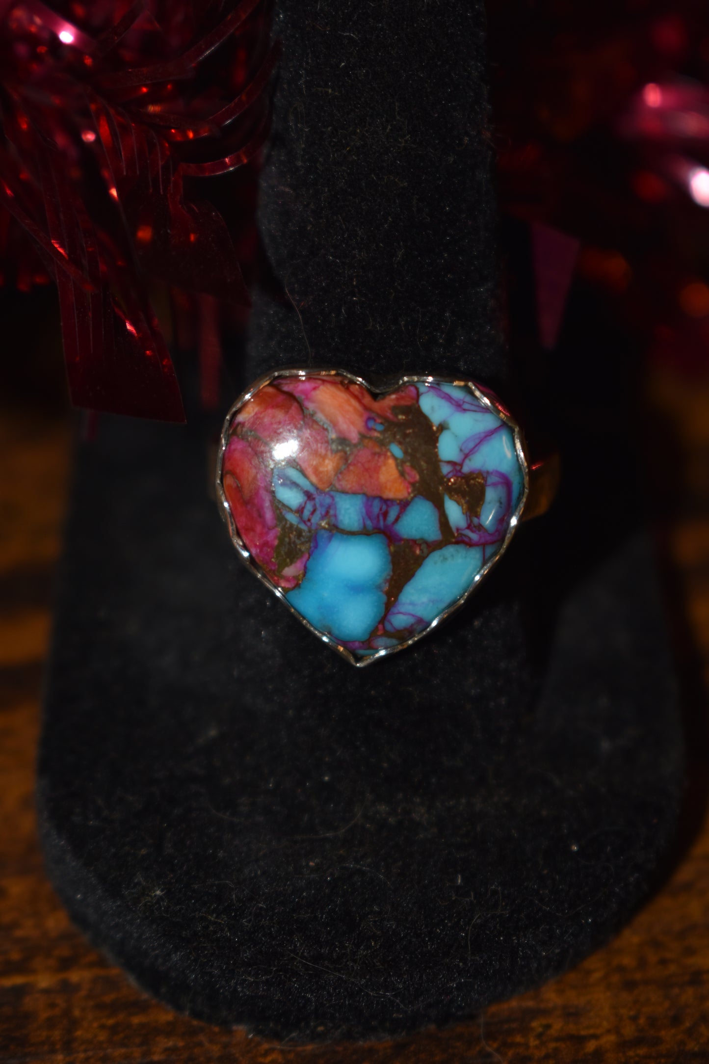 Pink Dahlia heart ring