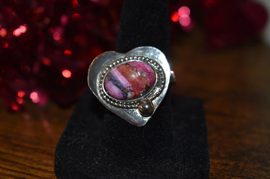 Pink Dahlia heart ring